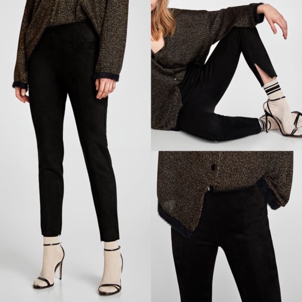 Zara Black Faux Suede Skinny Legging Pants - M - Picture 1 of 6